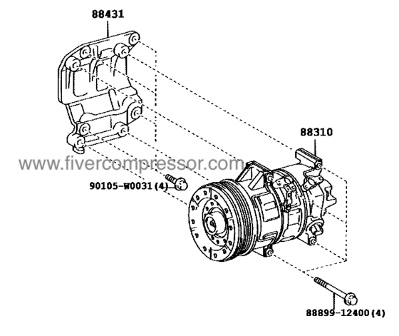 Compressor Assembly with W P88310-0F020, 883100F020;88310-0F021, 883100F021COROLLA VERSO 