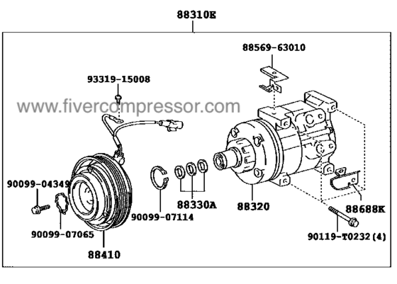 Auto AC Compressor Assy 88310-0K650, 883100K650 FORTUNER 