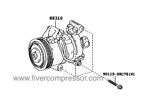 Toyota AC Compressor Assy 88310-52780, 8831052780PORTE/ SPADE RACTIS SIENTA SPADE VERSO VITZ YARIS/ ECHO/ VIOS/ LIMO