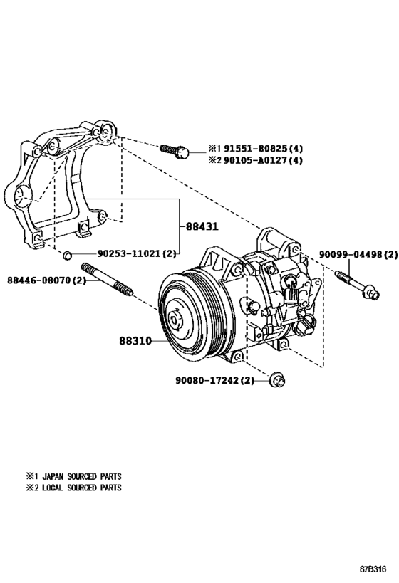 Compressor Assembly with WP88310-08081  8831008081 88310-08082  8831008082 88310-08083 8831008083 SIENNA 