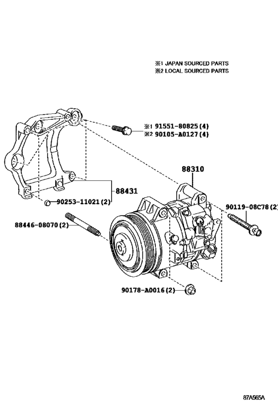 Compressor Assembly with W P 88310-0R012, 883100R012; 88310-0R014, 883100R014RAV4/VANGUARD