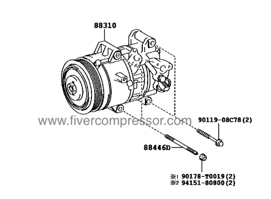 Compressor Assembly with W P 88310-02A11, 8831002A11;88310-02A12, 8831002A12COROLLA ALTIS