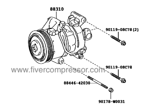 Compresor de aire acondionado 88310-0D420, 883100D420YARIS/ ECHO/ VIOS/ LIMO NSP130   2011-2014;  NSP131   2017-2018