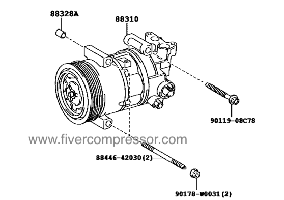 A/C Compressor 88310-0F051, 883100F051 AURIS/ COROLLA AVENSIS VERSO WWE185   2015-2018;  AVENSIS WWT270   2015-2018;  WWT271  2015-2018; VERSO  WAR20  2014-2018