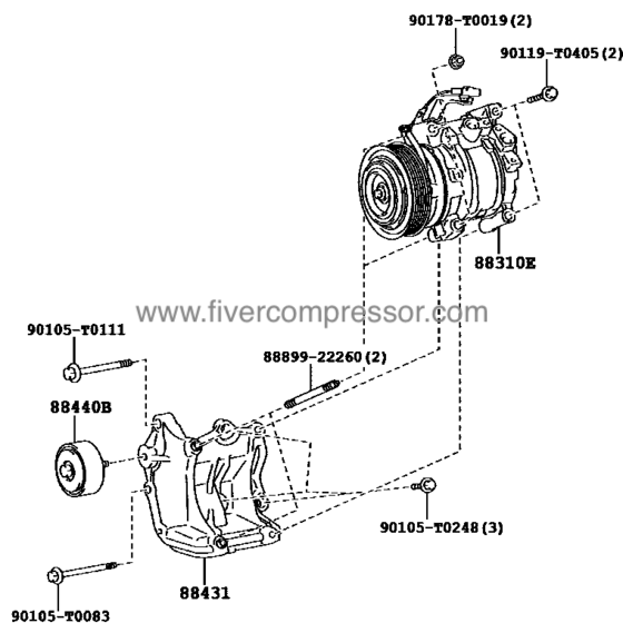 Toyota AC Compressor Assy 88310-0KD00, 883100KD00 FORTUNER  TGN156  2016-2018